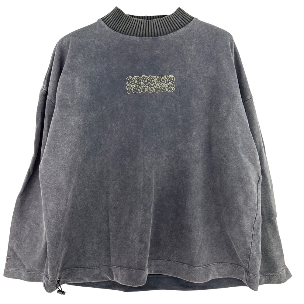 Crooked Tongues Acid Wash Baggy Mock Neck Pullover Sweatshirt Mens M Oversized
